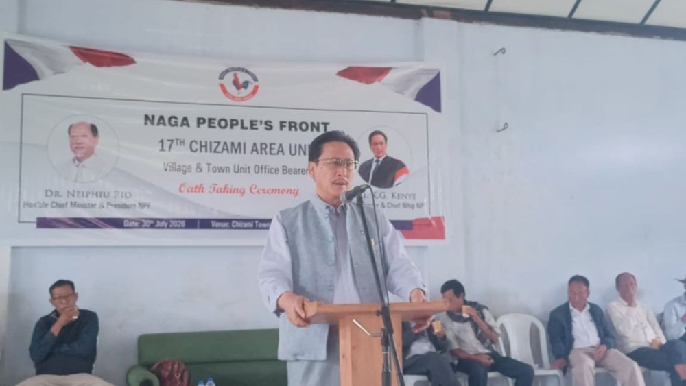 KG Kenye addressing the oath taking ceremony at Chizami on  July 30.